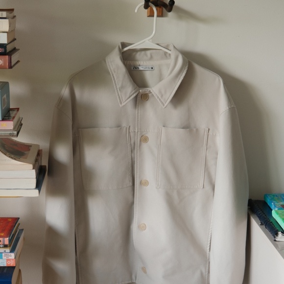 Beige Overshirt Jacket – Minimalist Canvas Utility Style (Men’s Medium) - Picture 2 of 3